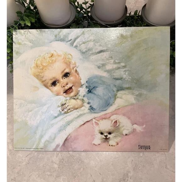 Florence Kroger Print Wake Up Time 11X14 Child Kitten Vintage - Picture 2 of 10